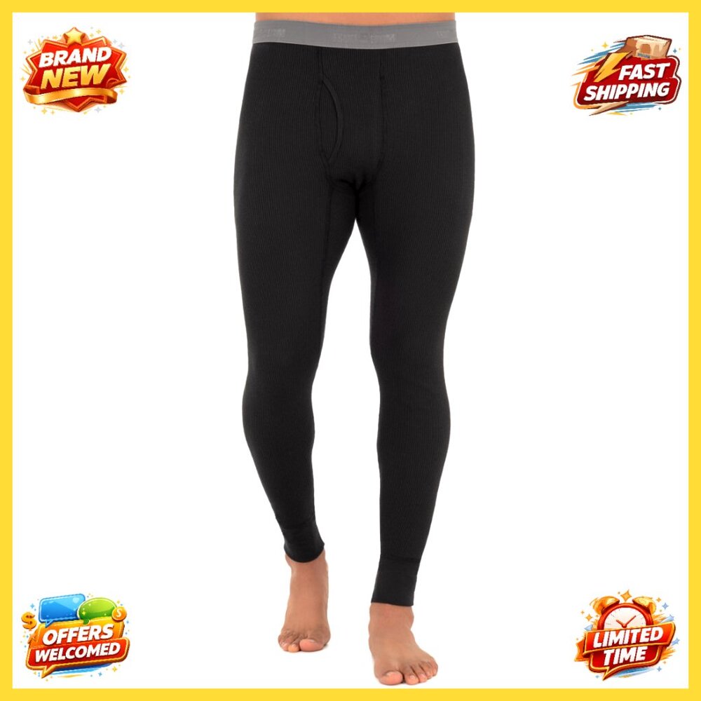 Mens Thermal Underwear Bottoms, Recycled Polyester Cotton, Waffle Knit, 1-4 Pack